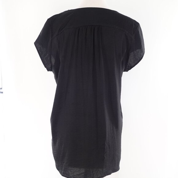 H & M Sz 14 Black V Neck Short Sleeve Casual Blouse - Picture 3 of 8